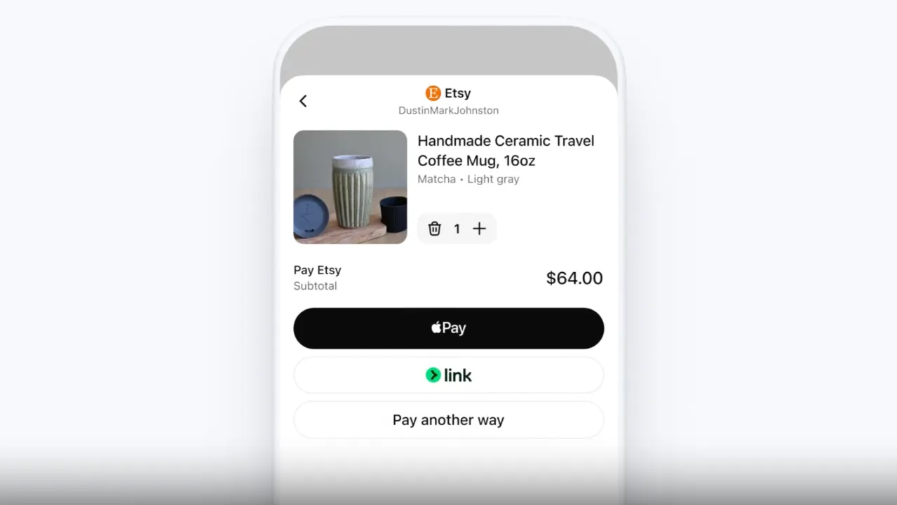 Écran de paiement instantané dans ChatGPT : achat d’un mug Etsy avec Apple Pay
